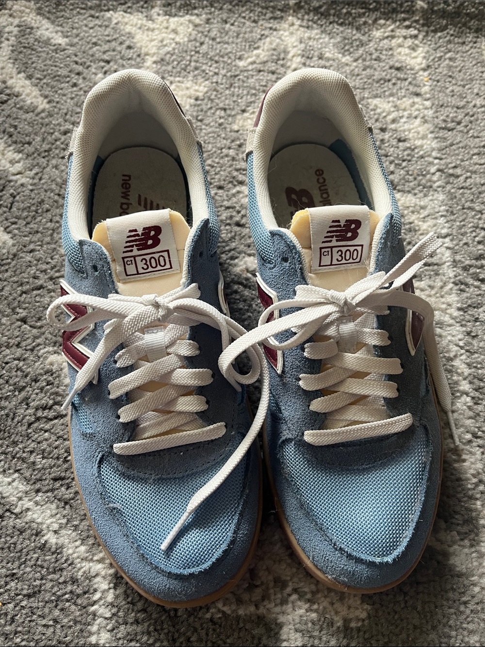 New Balance CT300 Light Blue Suede & Mesh Sneakers with Maroon Men’s 8.5